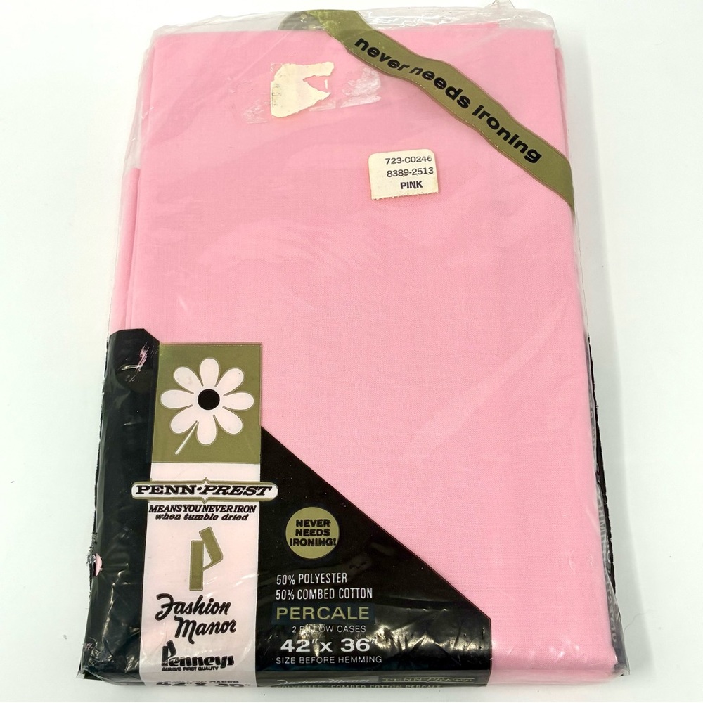 VTG Penneys Fashion Manor Pink Standard Pillow Cases Polyester & Cotton 42”x36”